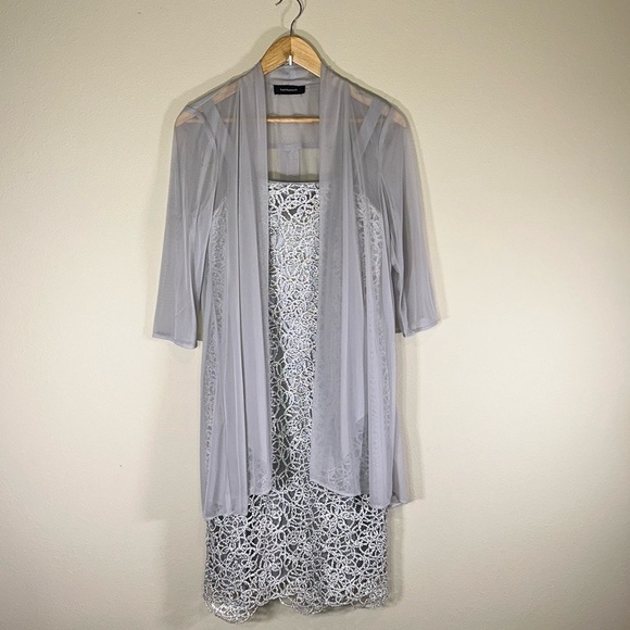 R&M Richard Silver Gray Mother of Bride Midi Length Dress Women 8 Formal Wedding - Picture 2 of 12